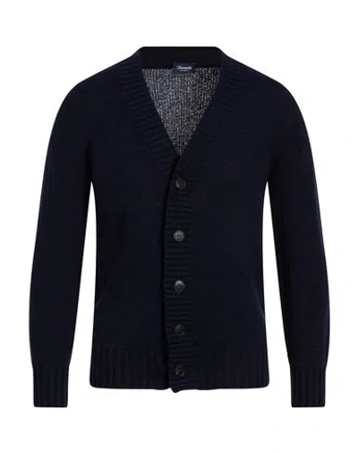 Drumohr Man Cardigan Midnight Blue Size 46 Cotton In Black