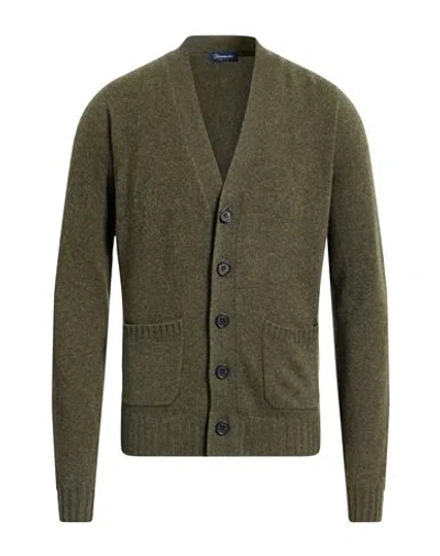 Drumohr Man Cardigan Military Green Size 44 Lambswool
