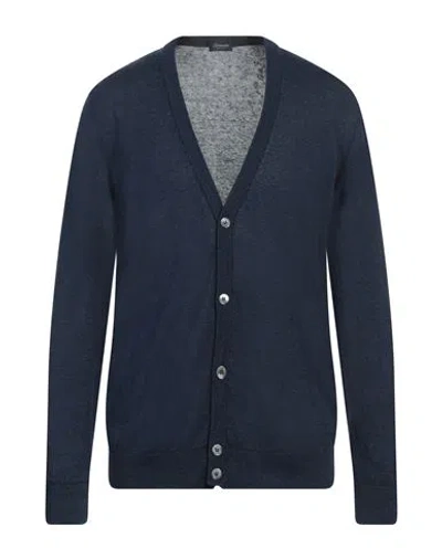 Drumohr Man Cardigan Navy Size 44 Linen, Paper In Navy Blue