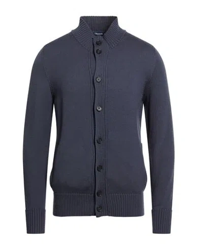 Drumohr Man Cardigan Navy Size 40 Merino Wool In Blue