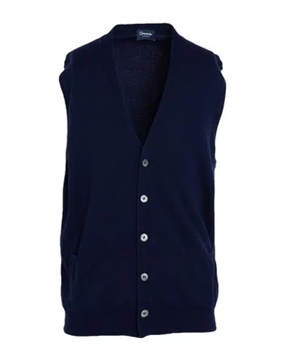 Drumohr Man Cardigan Navy Size 42 Cashmere In Blue
