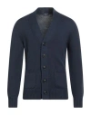 Drumohr Man Cardigan Navy Size 42 Merino Wool In Blue