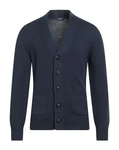 Drumohr Man Cardigan Navy Size 42 Merino Wool In Blue