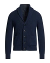 Drumohr Man Cardigan Navy Size 44 Merino Wool In Blue