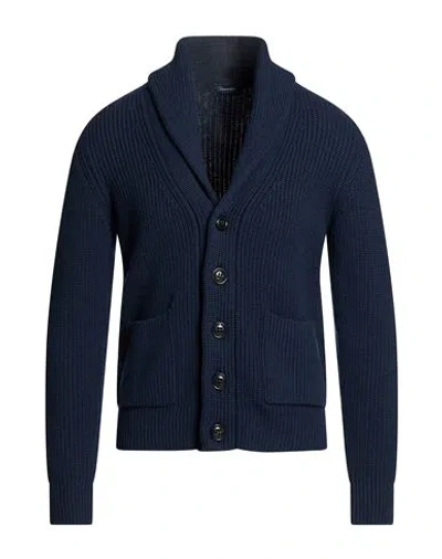Drumohr Man Cardigan Navy Size 44 Merino Wool In Blue