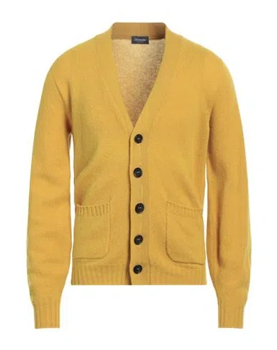 Drumohr Man Cardigan Ocher Size 44 Lambswool In Yellow