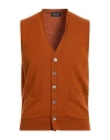 Drumohr Man Cardigan Rust Size 44 Cashmere In Orange
