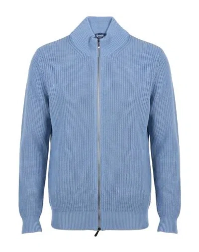 Drumohr Man Cardigan Sky Blue Size 36 Merino Wool