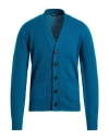 Drumohr Man Cardigan Turquoise Size 44 Lambswool In Blue