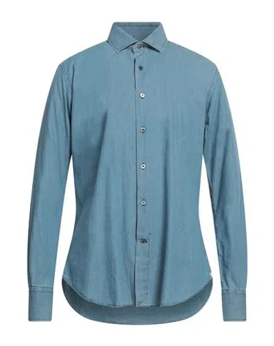 Drumohr Man Denim Shirt Blue Size 16 Cotton