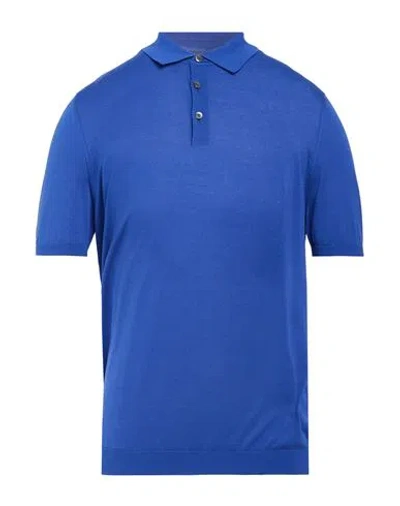 Drumohr Man Polo Shirt Bright Blue Size 46 Cotton