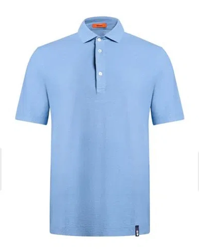 Drumohr Man Polo Shirt Light Blue Size M Cotton, Linen