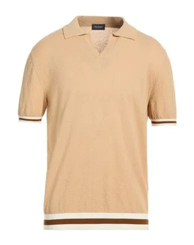 Drumohr Man Polo Shirt Sand Size 38 Cotton, Polyamide In Brown