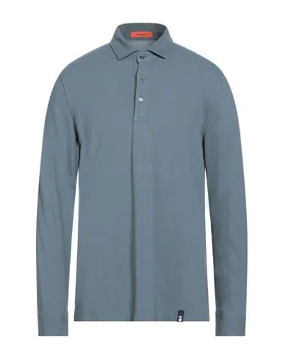 Drumohr Man Polo Shirt Slate Blue Size Xl Cotton