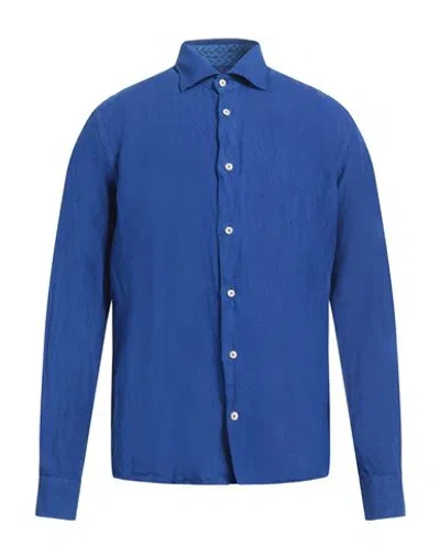 Drumohr Man Shirt Bright Blue Size Xl Linen In Blue