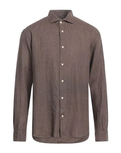 Drumohr Man Shirt Dark Brown Size Xl Linen