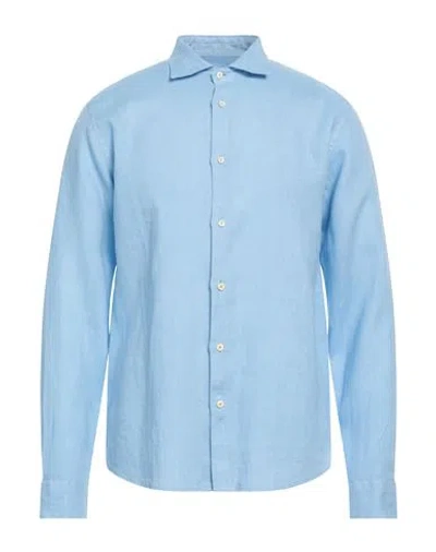 Drumohr Man Shirt Light Blue Size 3xl Linen In Blue