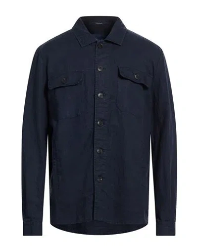 Drumohr Man Shirt Midnight Blue Size 48 Linen