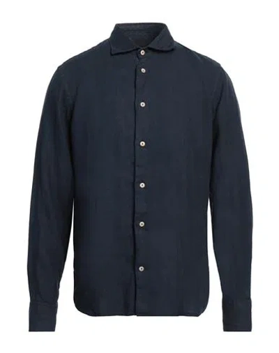Drumohr Man Shirt Navy Size 3xl Linen In Blue