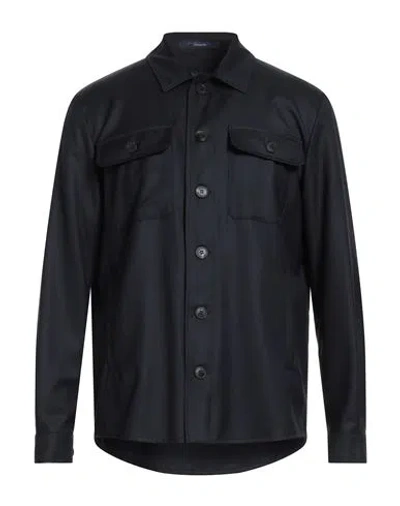 Drumohr Man Shirt Navy Size 46 Virgin Wool In Black