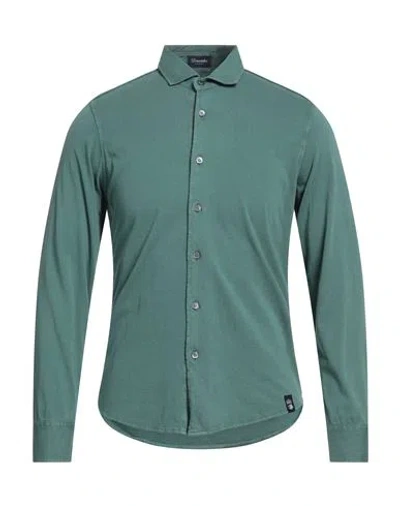 Drumohr Man Shirt Sage Green Size S Cotton In Sage Green