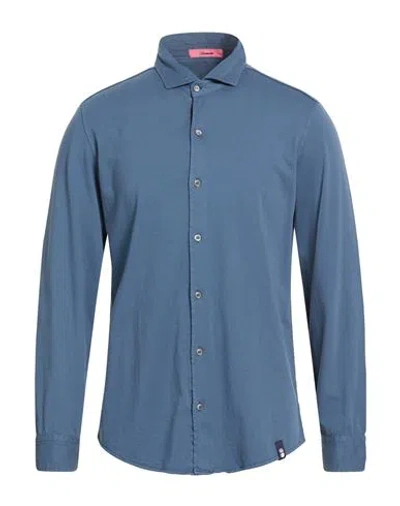Drumohr Man Shirt Slate Blue Size 3xl Cotton