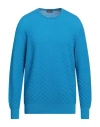 Drumohr Man Sweater Azure Size 46 Merino Wool In Blue