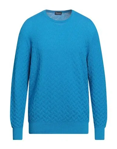 Drumohr Man Sweater Azure Size 46 Merino Wool In Blue