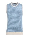 Drumohr Man Sweater Azure Size 36 Cotton, Linen In Blue