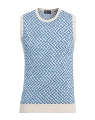 Drumohr Man Sweater Azure Size 36 Cotton, Linen In Blue