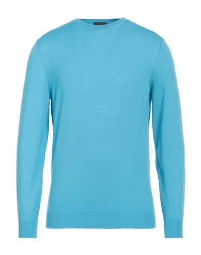 Drumohr Man Sweater Azure Size 46 Merino Wool In Blue