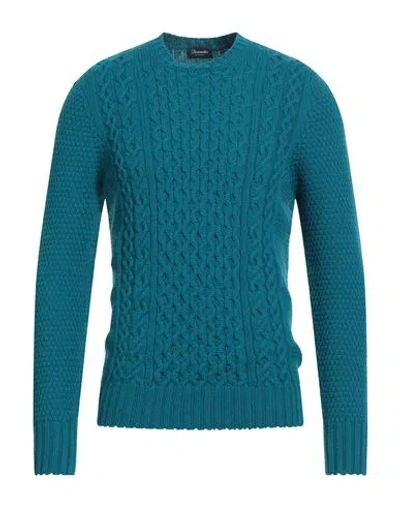 Drumohr Man Sweater Azure Size 48 Lambswool In Blue