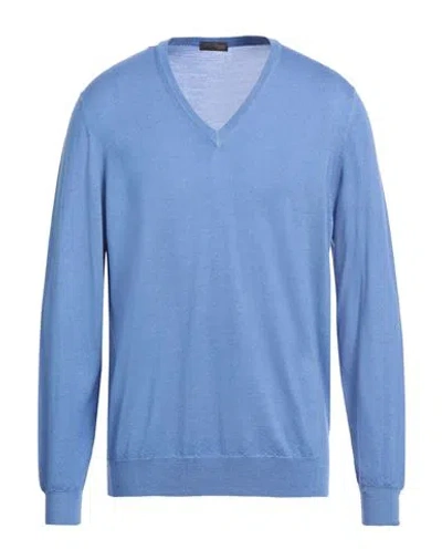 Drumohr Man Sweater Azure Size Xxl Super 140s Wool In Blue