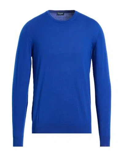 Drumohr Man Sweater Bright Blue Size 40 Merino Wool