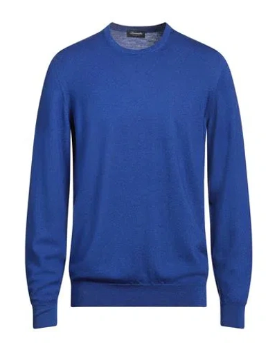 Drumohr Man Sweater Bright Blue Size 42 Merino Wool