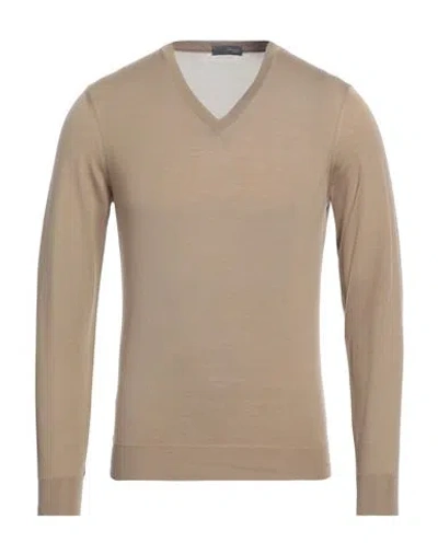 Drumohr Man Sweater Camel Size 36 Super 140s Wool In Beige
