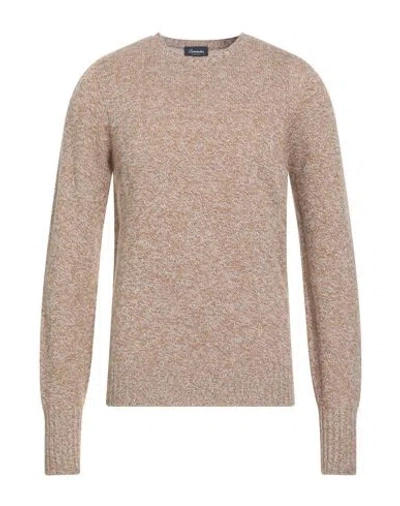 Drumohr Man Sweater Camel Size 44 Lambswool In Gray