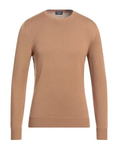 Drumohr Man Sweater Camel Size 46 Merino Wool In Brown