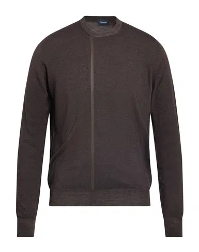 Drumohr Man Sweater Chocolate Brown Size 46 Merino Wool