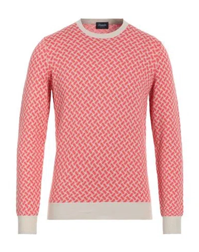 Drumohr Man Sweater Coral Size 38 Cotton, Linen, Polyester In Red
