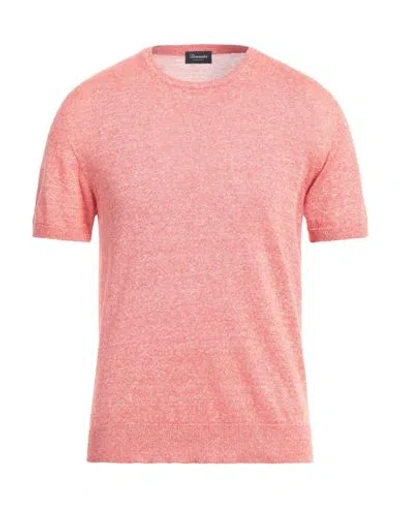 Drumohr Man Sweater Coral Size 42 Linen, Cotton In Red