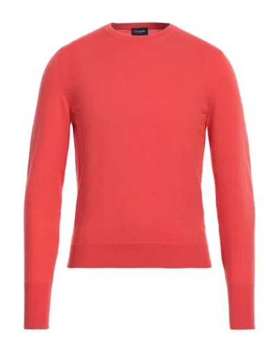Drumohr Man Sweater Coral Size 46 Cashmere In Red