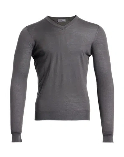 Drumohr Man Sweater Dark Brown Size 46 Super 140s Wool In Gray