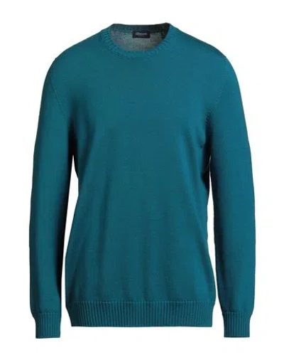 Drumohr Man Sweater Deep Teal Size 38 Merino Wool In Blue