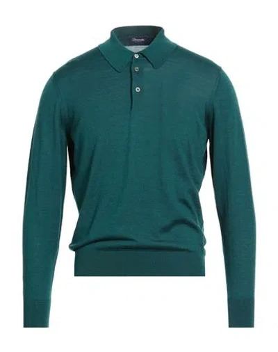 Drumohr Man Sweater Deep Teal Size 44 Wool, Silk, Cashmere In Green