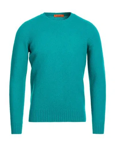 Drumohr Man Sweater Emerald Green Size 46 Lambswool In Blue