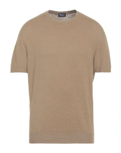 Drumohr Man Sweater Khaki Size 44 Flax, Polyester In Brown