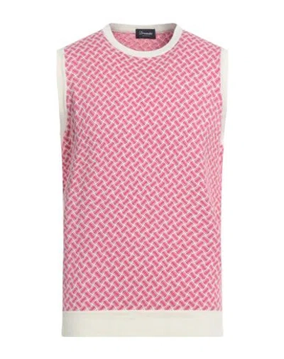 Drumohr Man Sweater Magenta Size 40 Cotton, Linen In Magenta