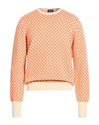 Drumohr Man Sweater Mandarin Size 46 Cashmere In Orange
