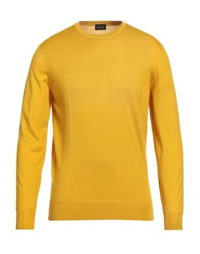 Drumohr Man Sweater Marigold Size 40 Cashmere, Silk In Yellow